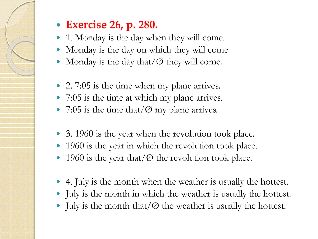 exercise 26 p 280 1 monday is the day when they