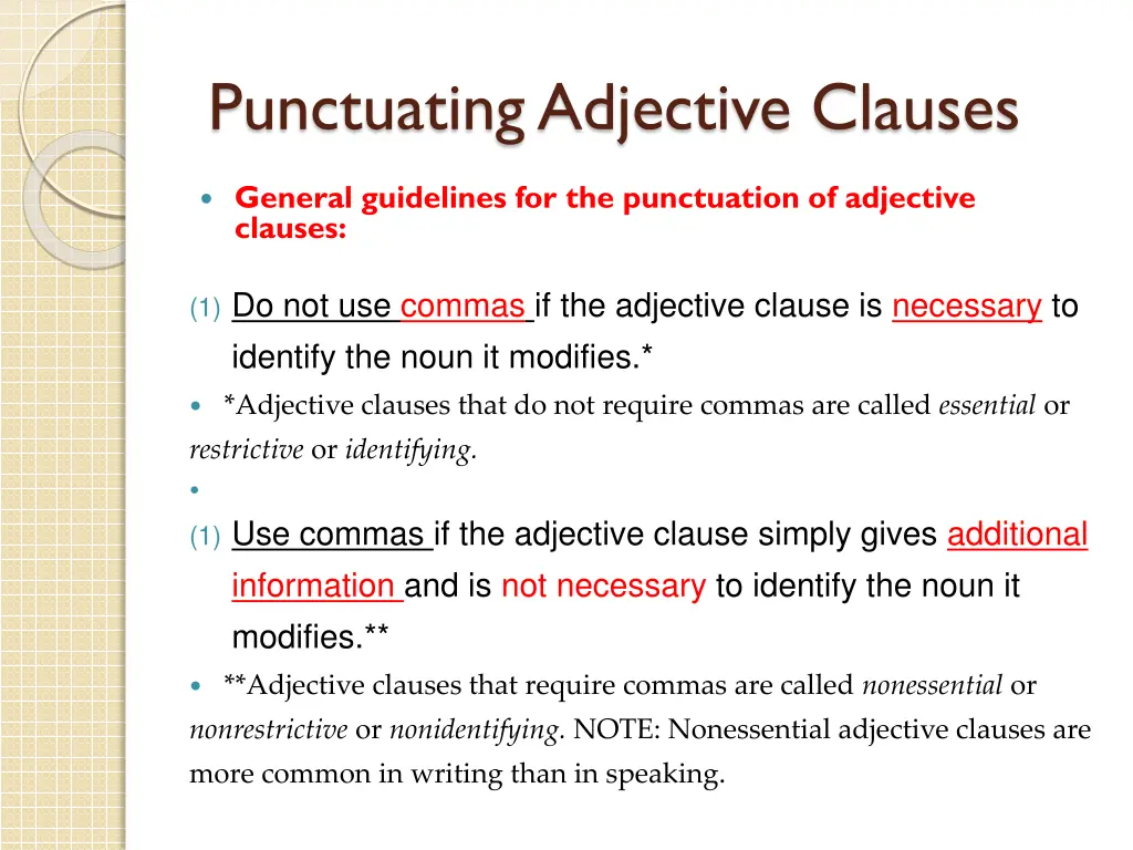 punctuating adjective clauses