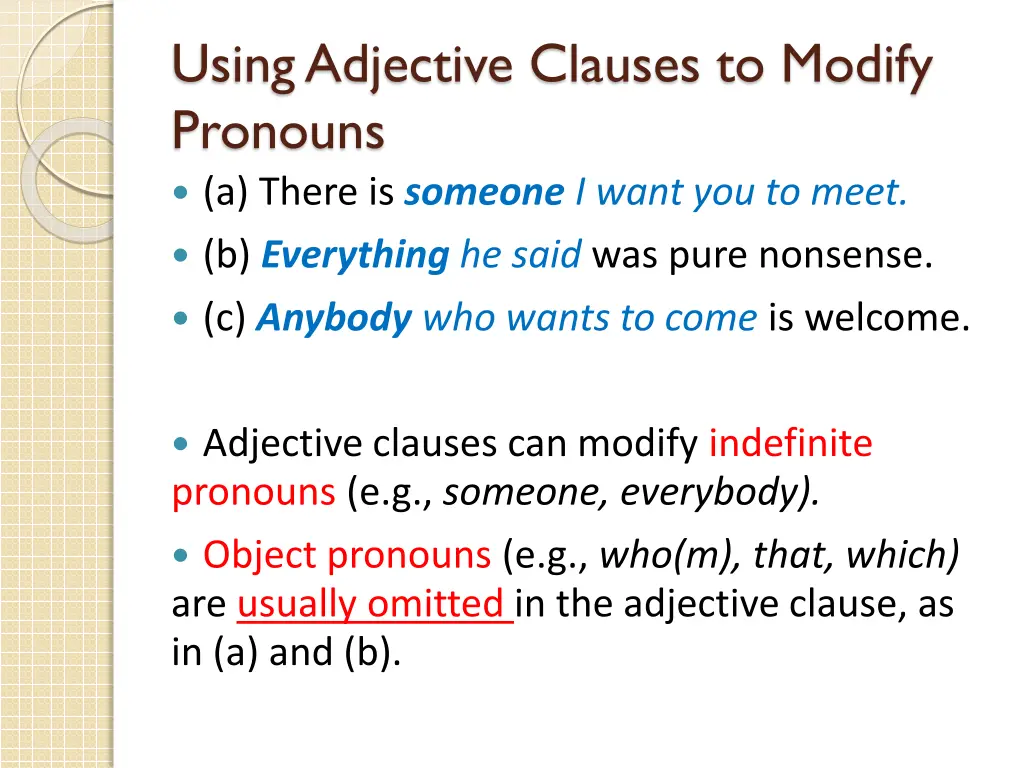 using adjective clauses to modify pronouns