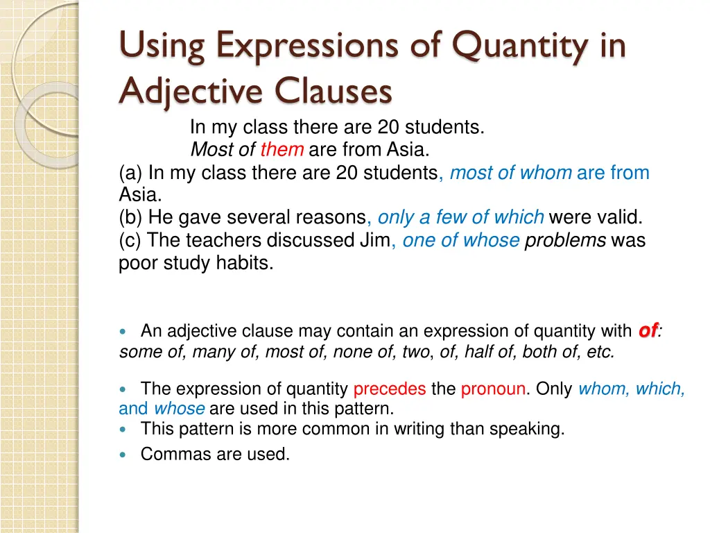 using expressions of quantity in adjective