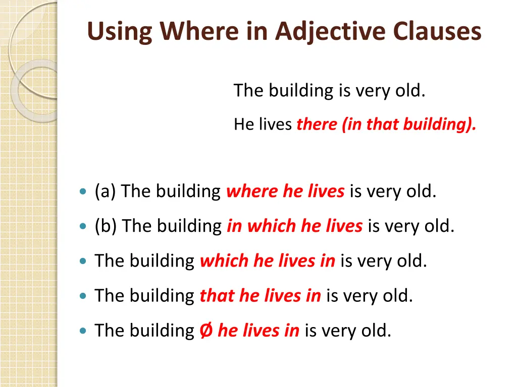 using where in adjective clauses