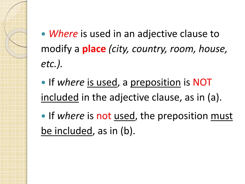 where is used in an adjective clause to modify