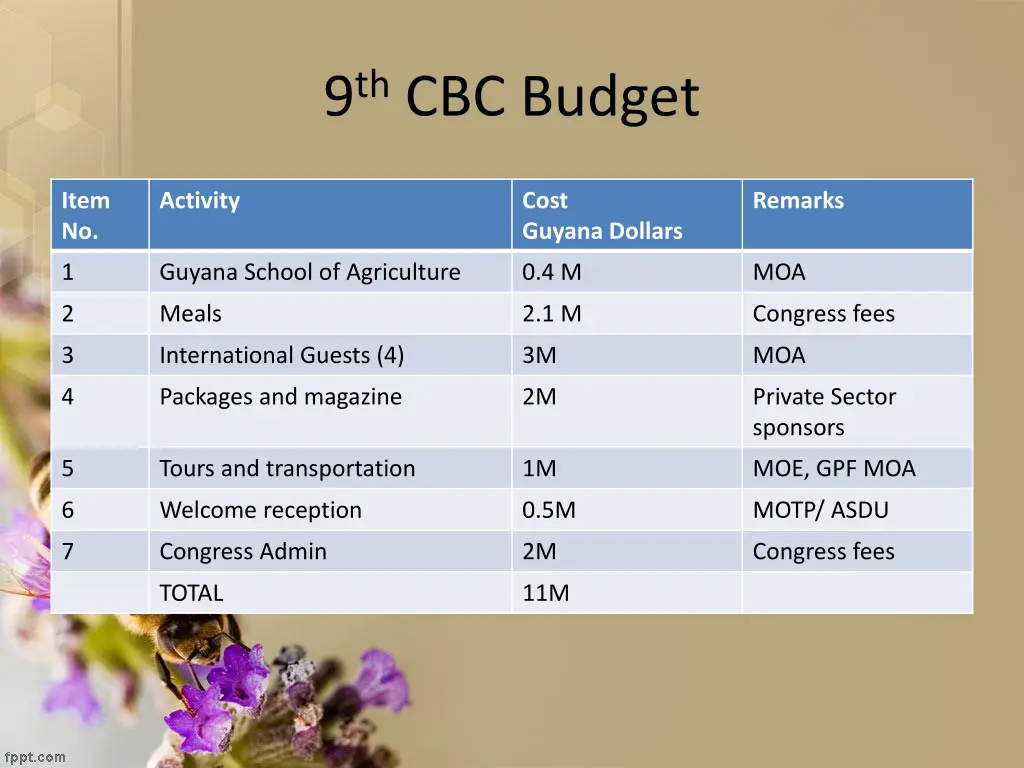 9 th cbc budget