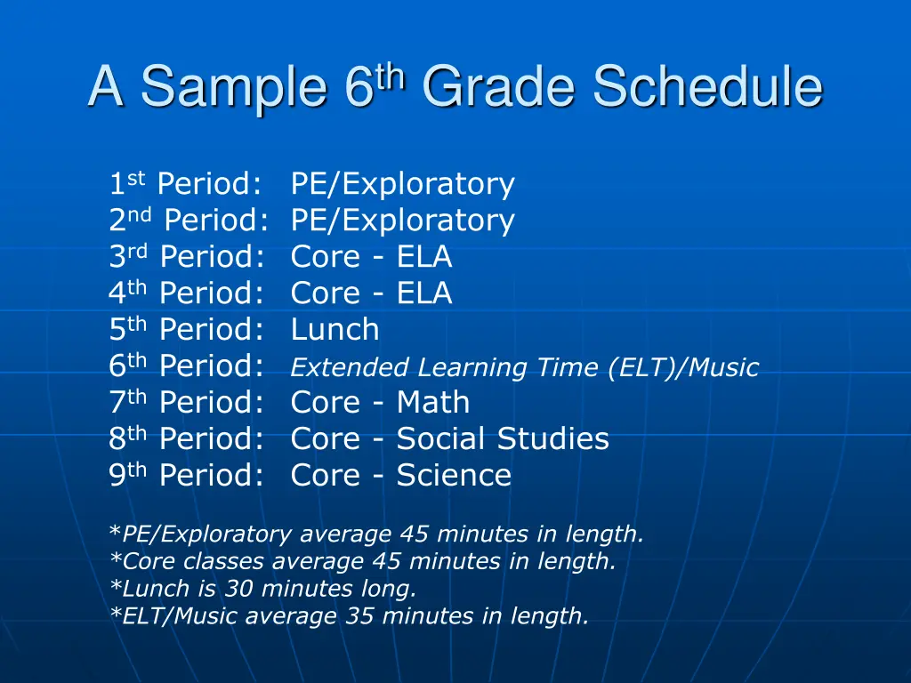 a sample 6 th grade schedule