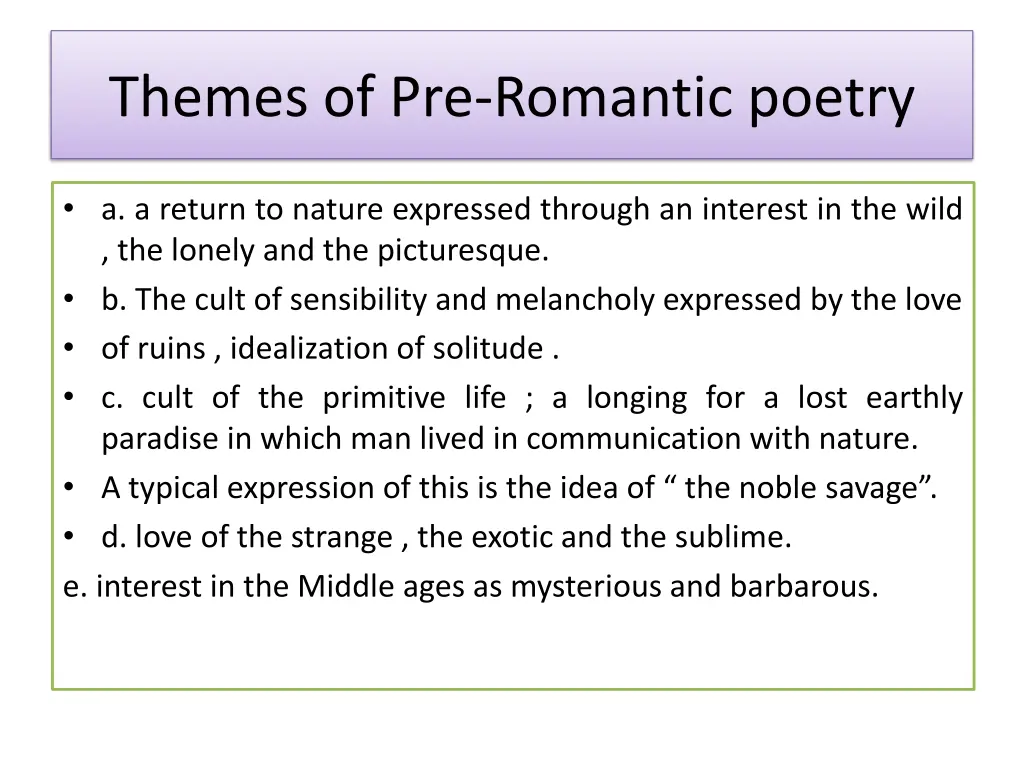 themes of pre romantic poetry