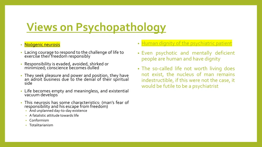 views on psychopathology