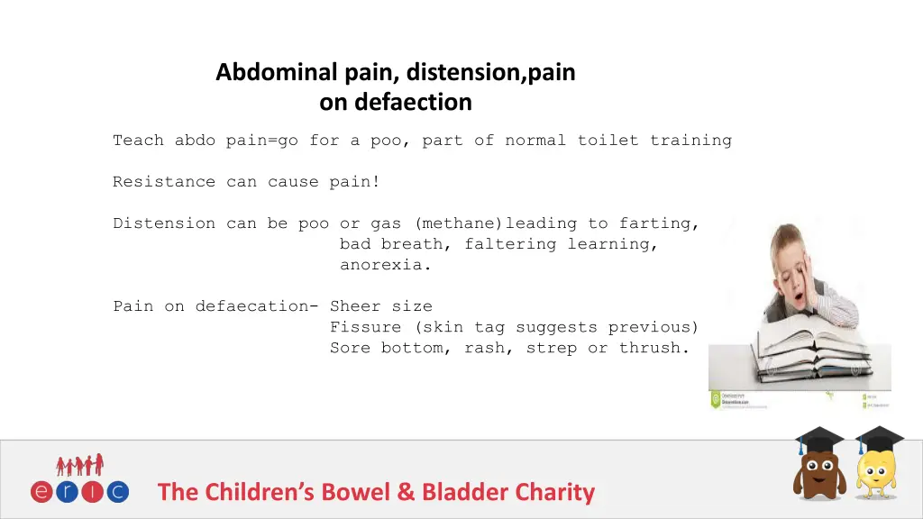 abdominal pain distension pain on defaection