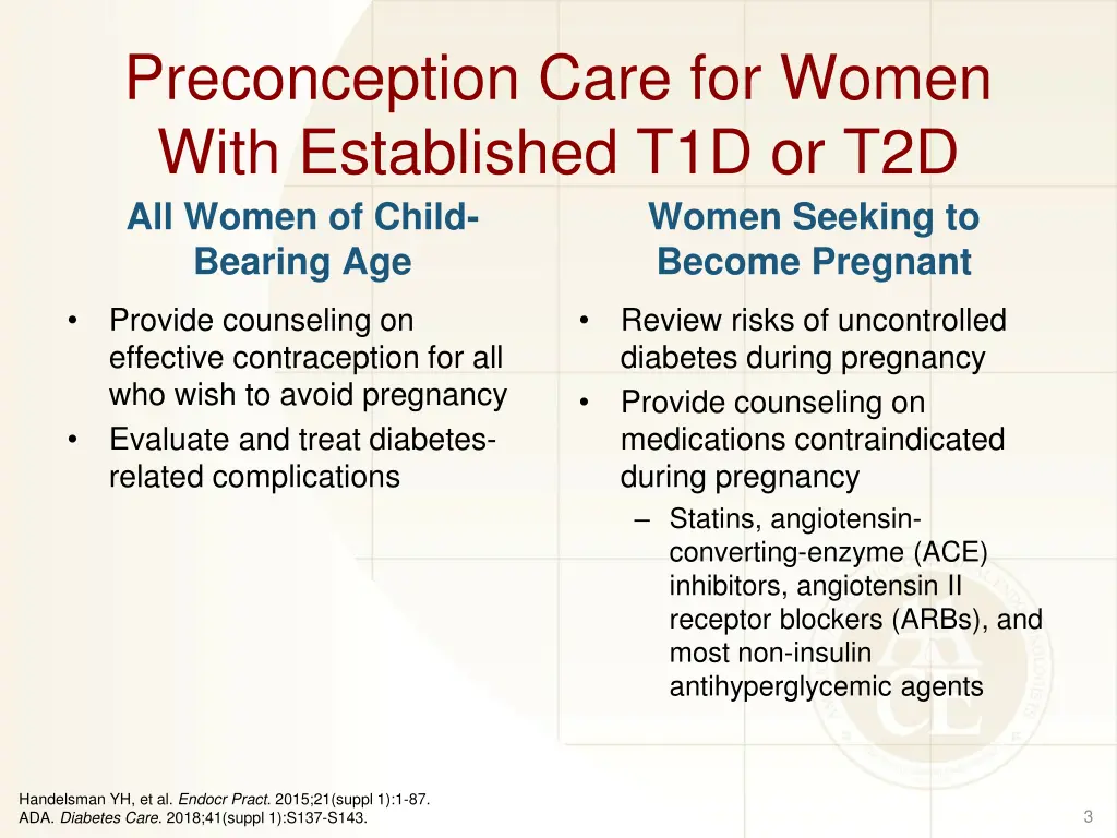 preconception care for women with established