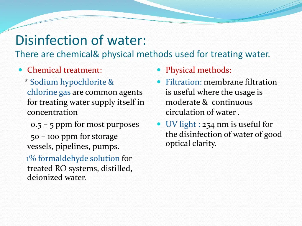 disinfection of water there are chemical physical