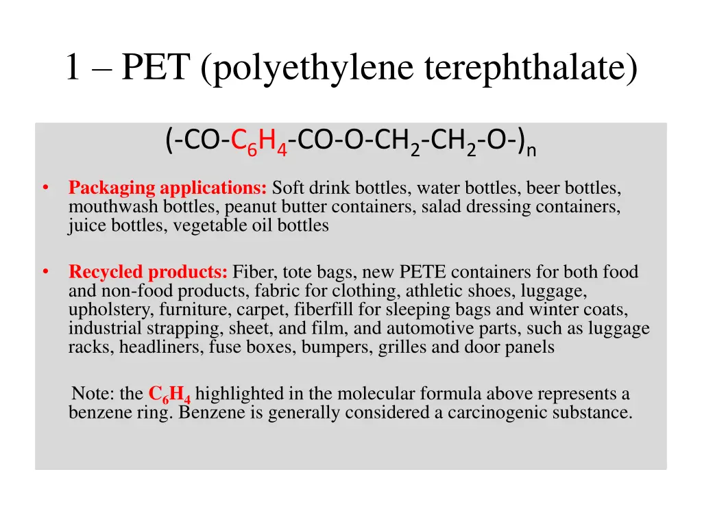 1 pet polyethylene terephthalate