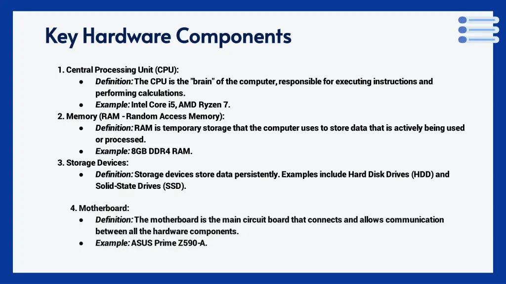 key hardware components key hardware components