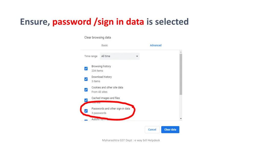 ensure password sign in data is selected