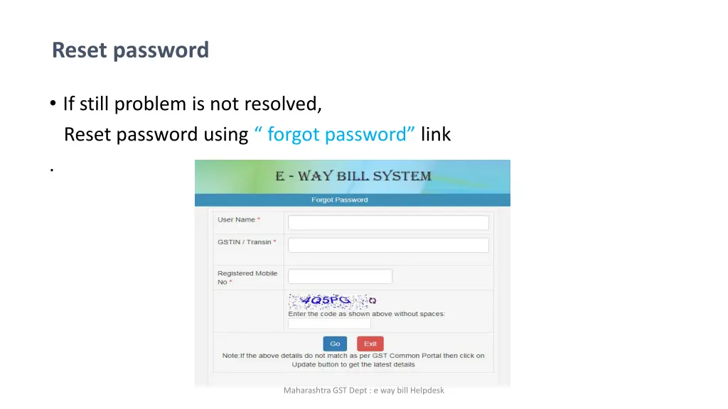 reset password