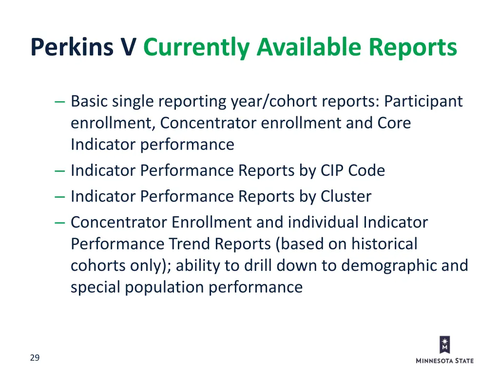 perkins v currently available reports