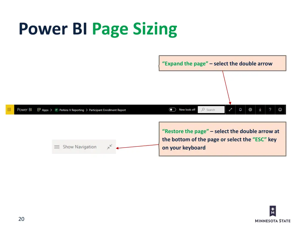 power bi page sizing