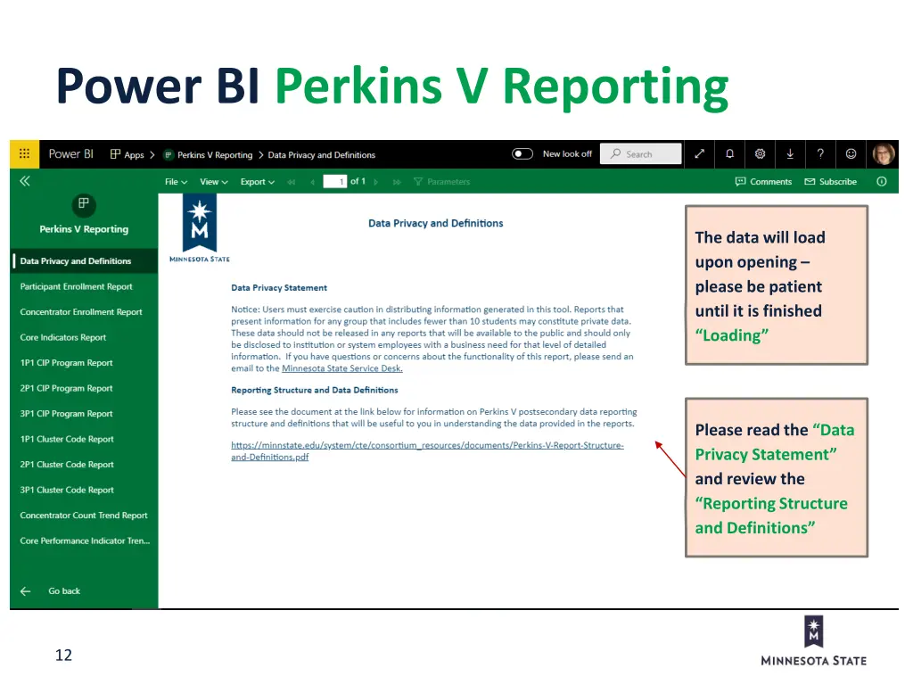 power bi perkins v reporting