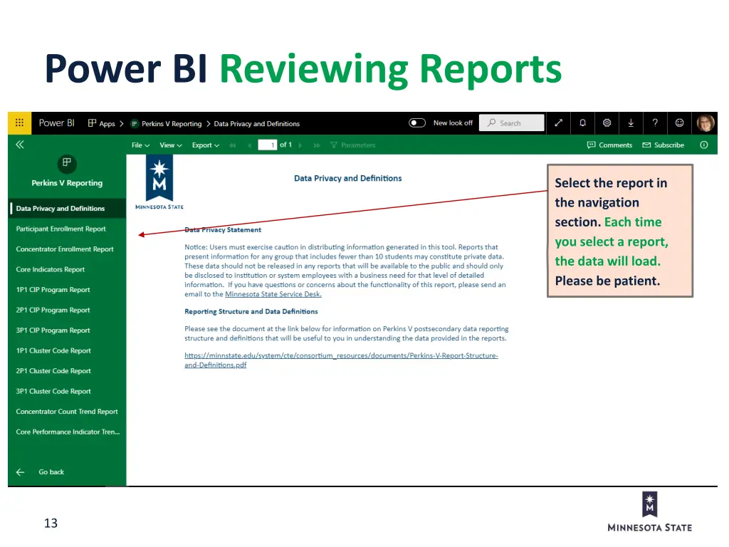 power bi reviewing reports