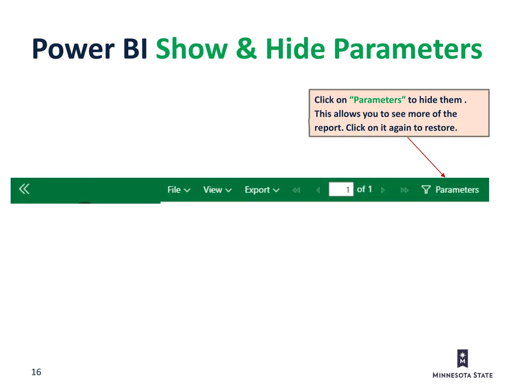 power bi show hide parameters