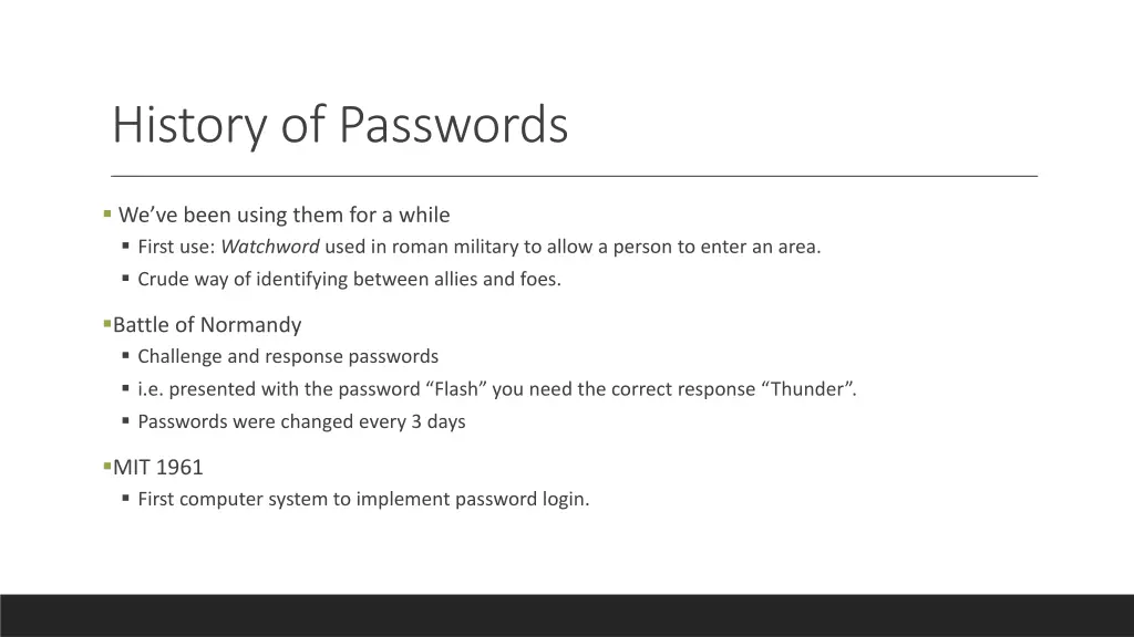 history of passwords