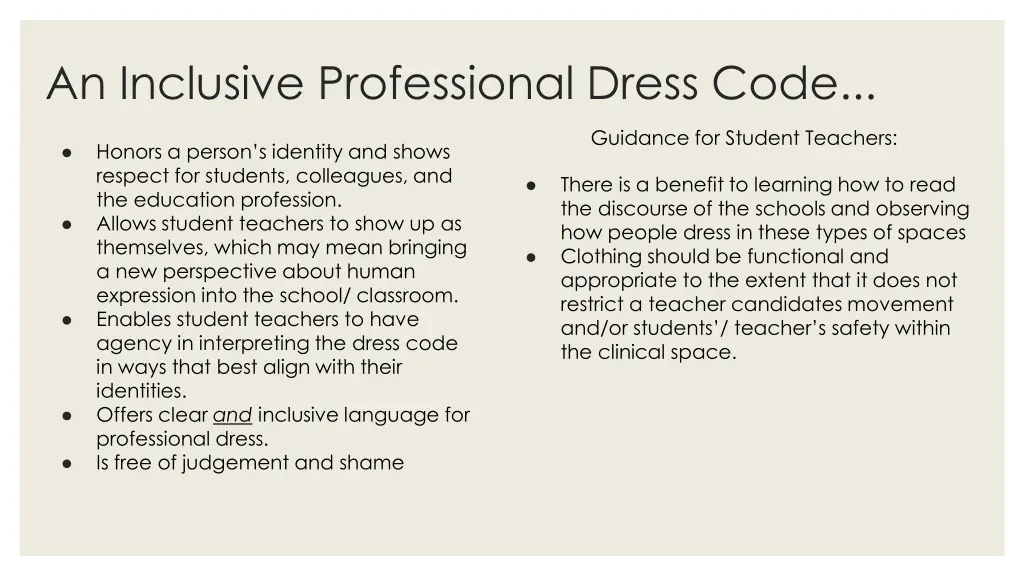 an inclusive professional dress code