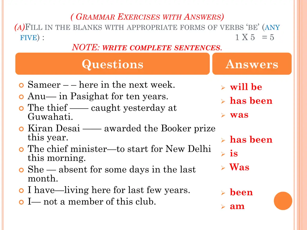 g rammar e xercises with a nswers