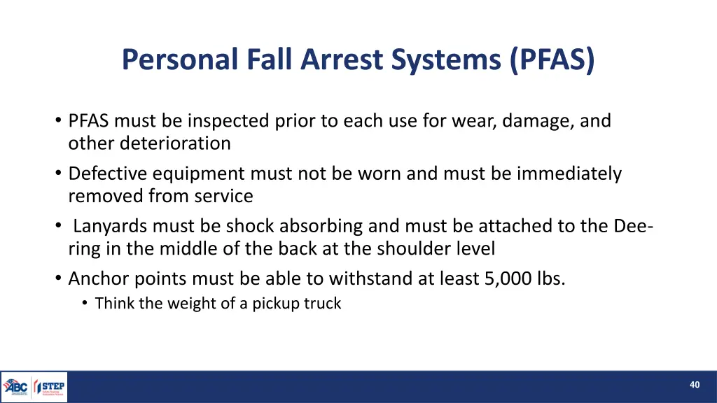 personal fall arrest systems pfas