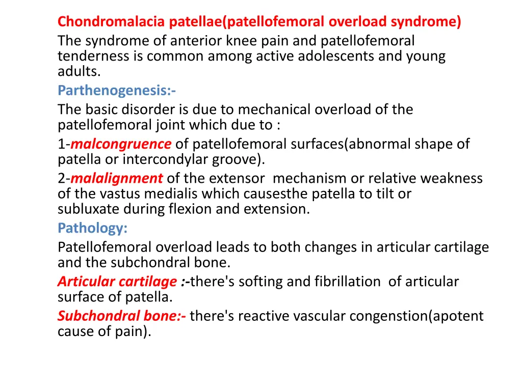 chondromalacia patellae patellofemoral overload