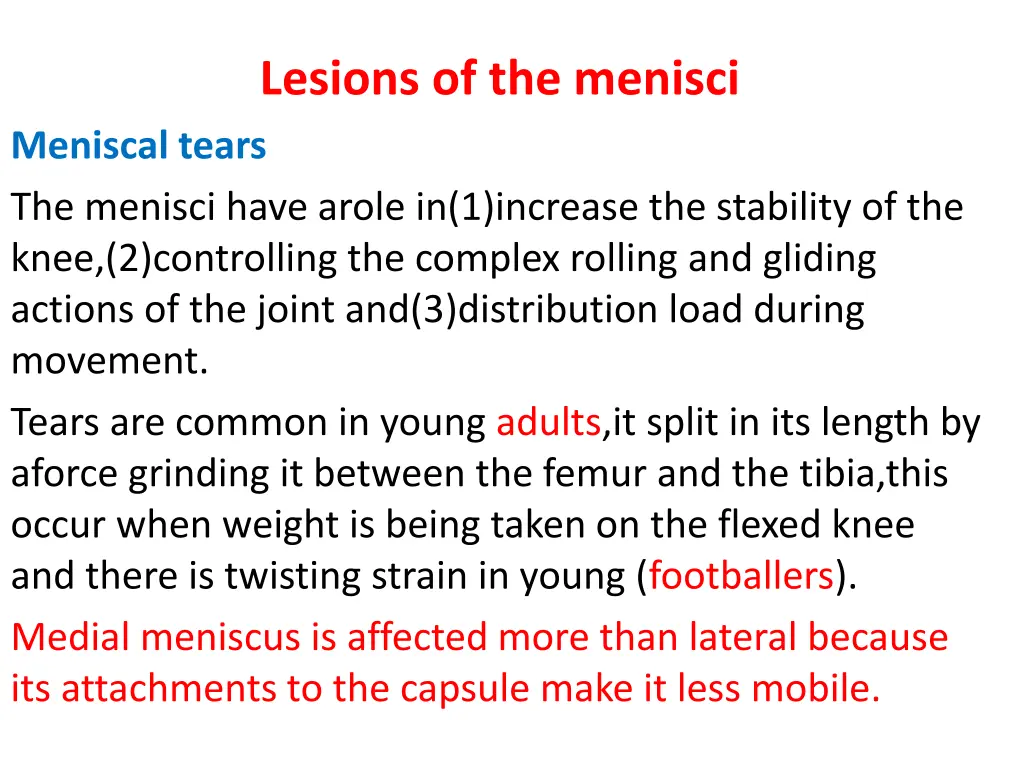 lesions of the menisci