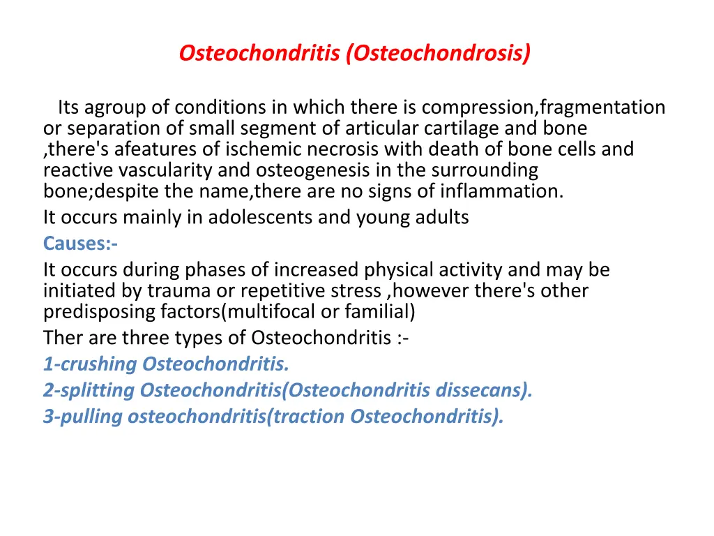 osteochondritis osteochondrosis