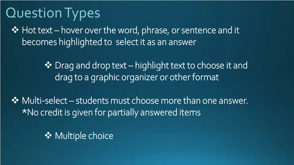 question types hot text hot text hover over