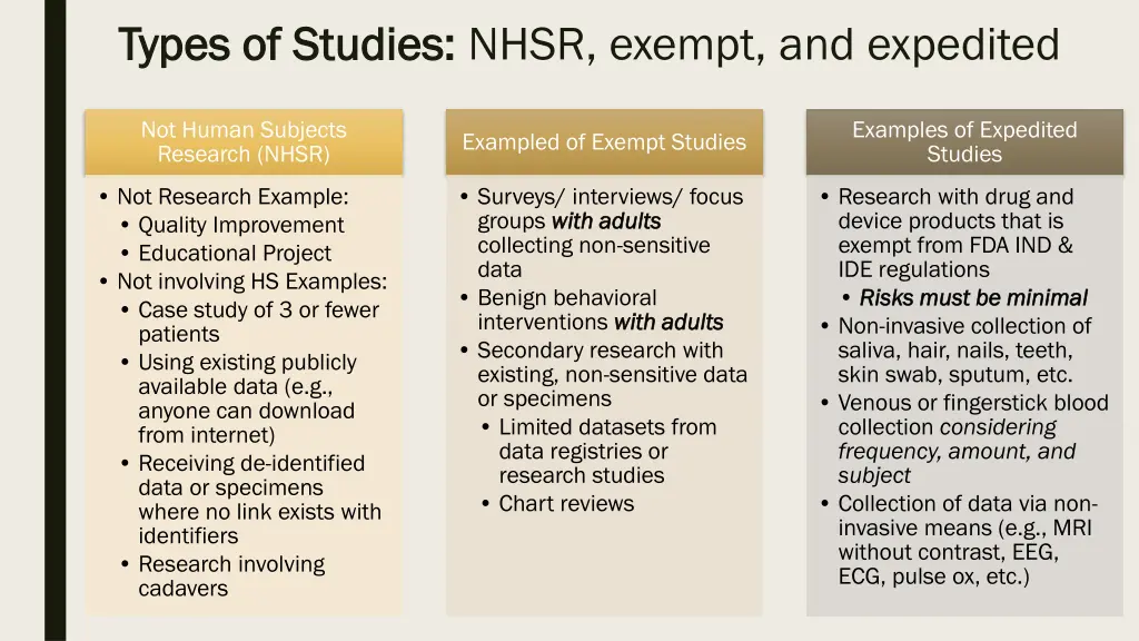 types of studies types of studies nhsr exempt