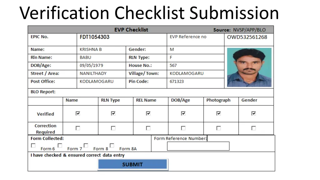 verification checklist submission