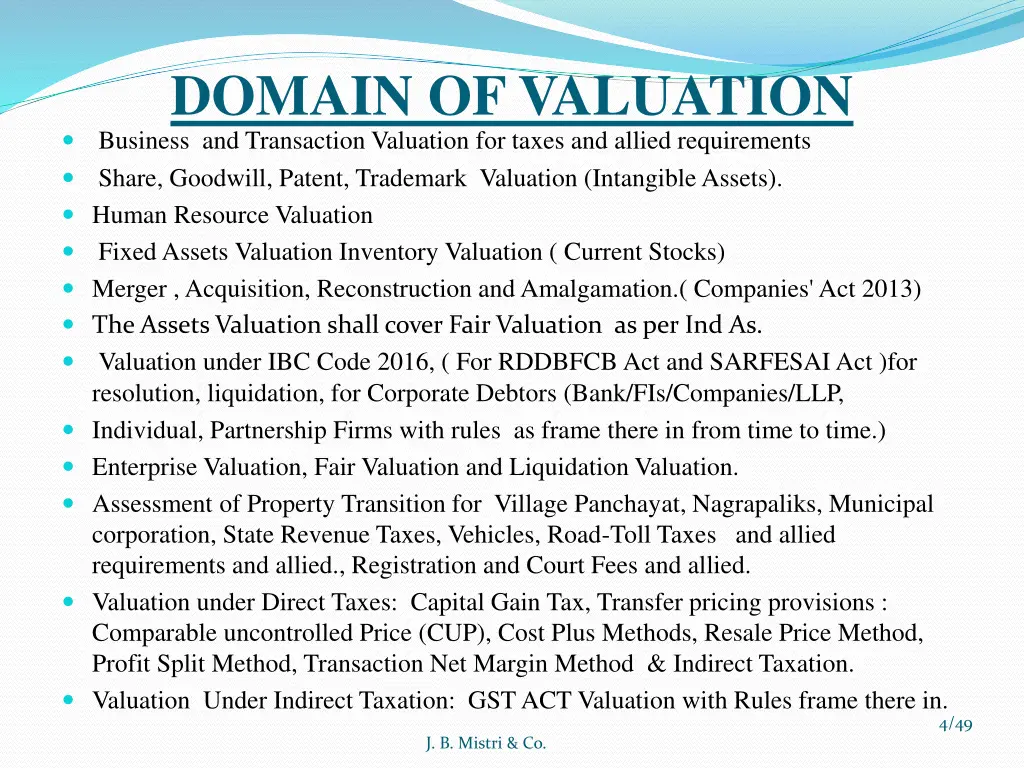 domain of valuation business and transaction