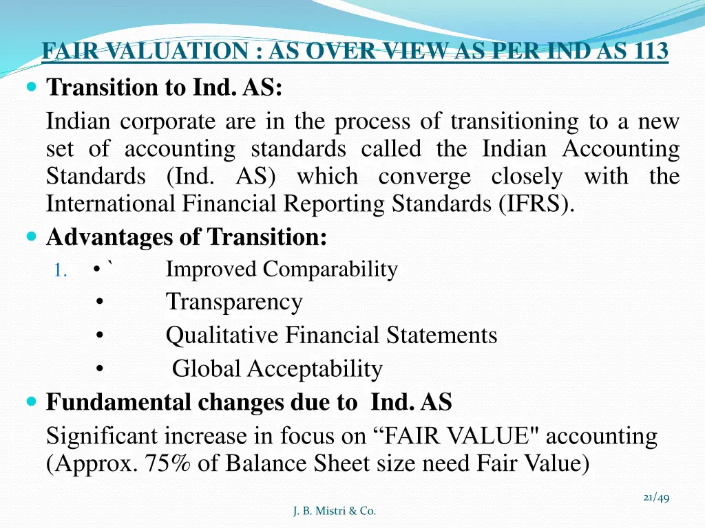 fair valuation as over view