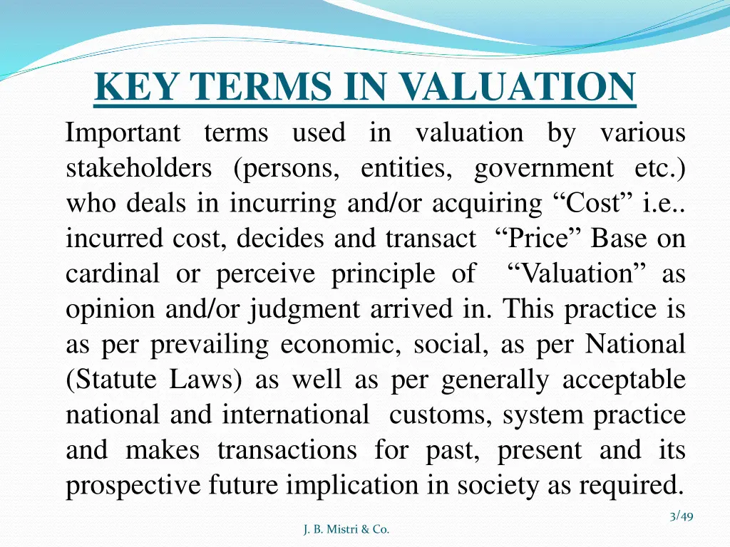 key terms in valuation important terms used