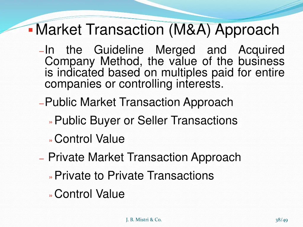 market transaction m a approach