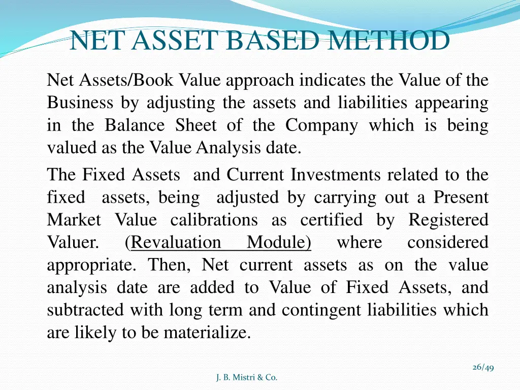 net asset based method