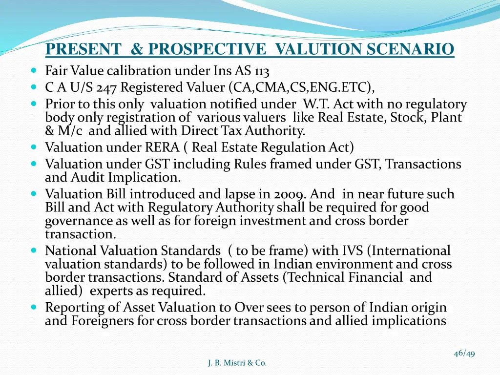 present prospective valution scenario fair value