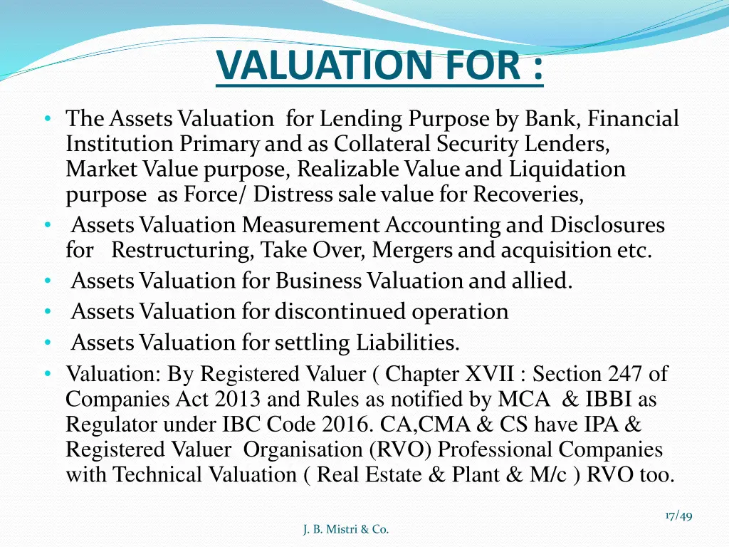 valuation for