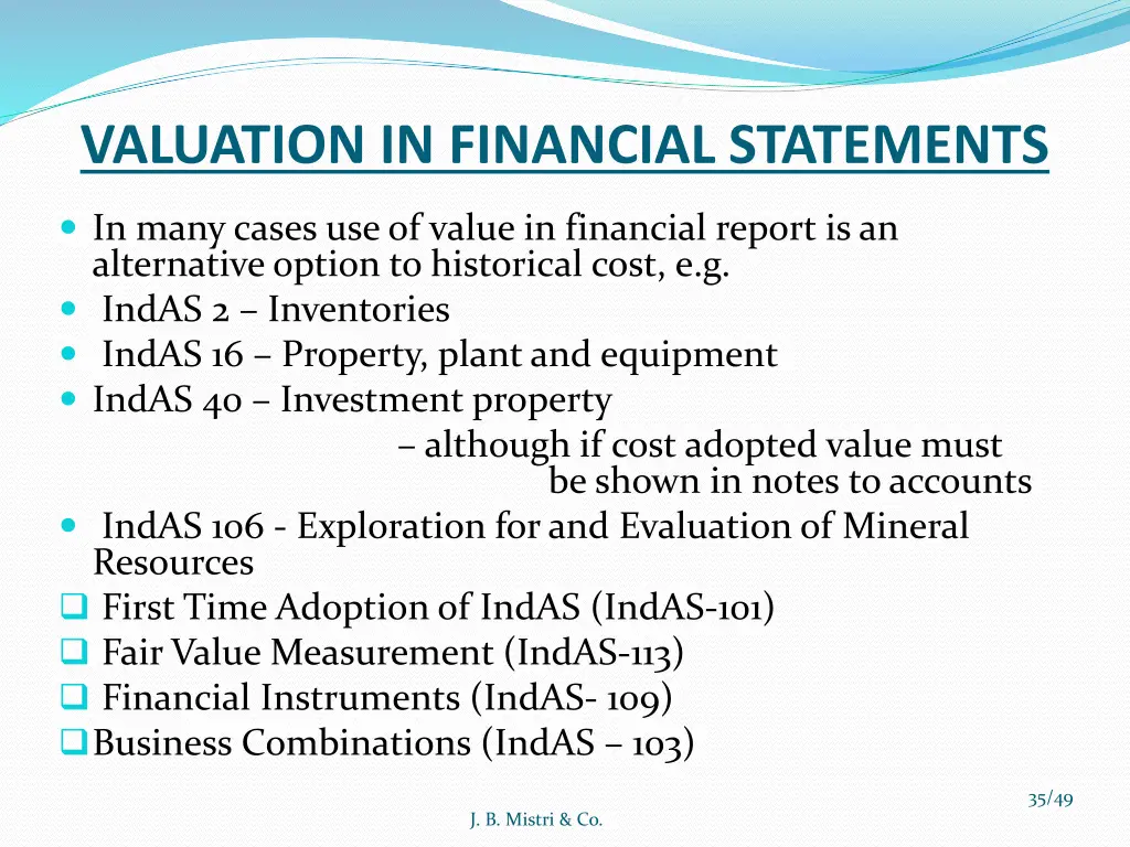 valuation in financial statements