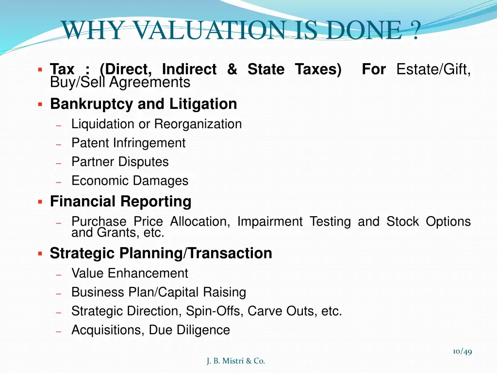 why valuation is done