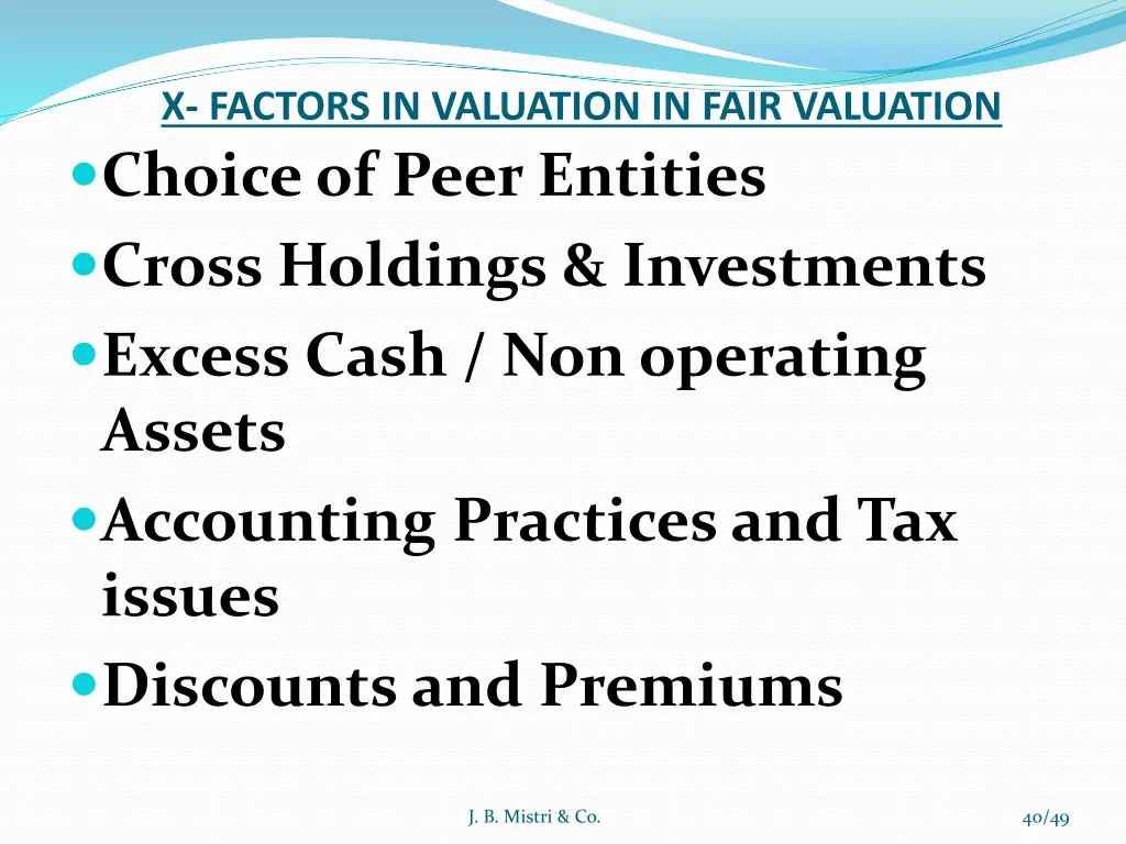 x factors in valuation in fair valuation choice