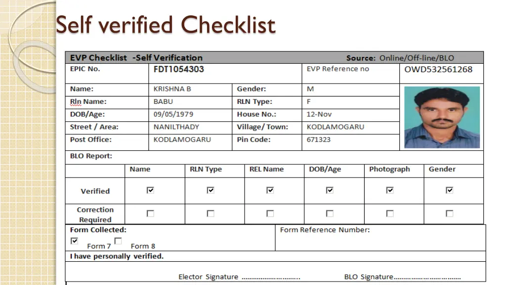 self verified checklist