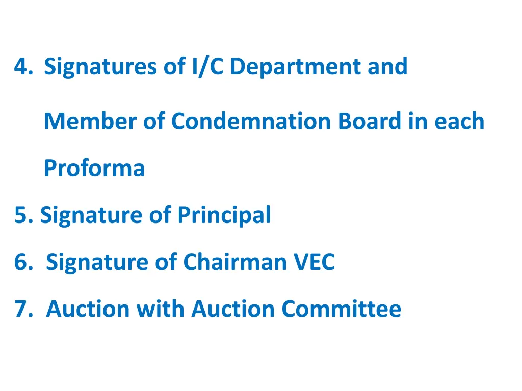 4 signatures of i c department and