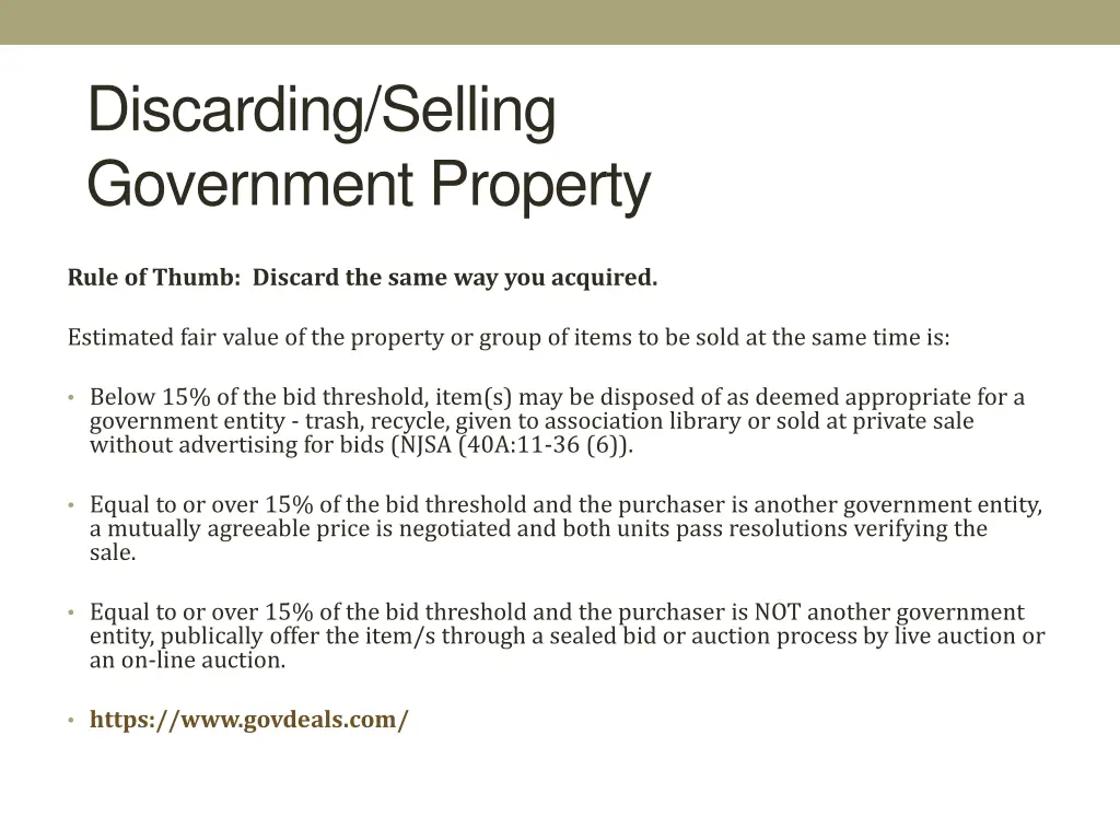 discarding selling government property