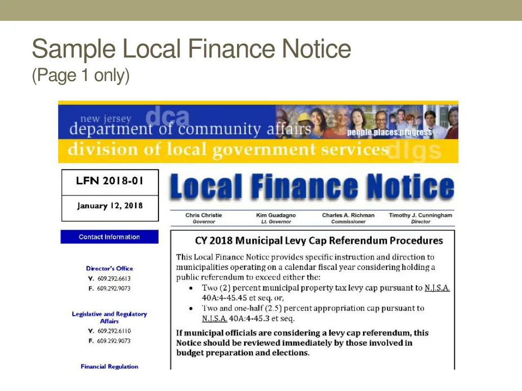 sample local finance notice page 1 only