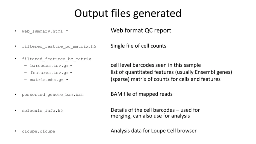 output files generated