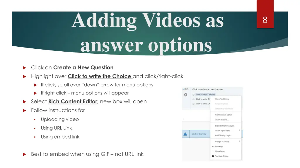 adding videos as answer options