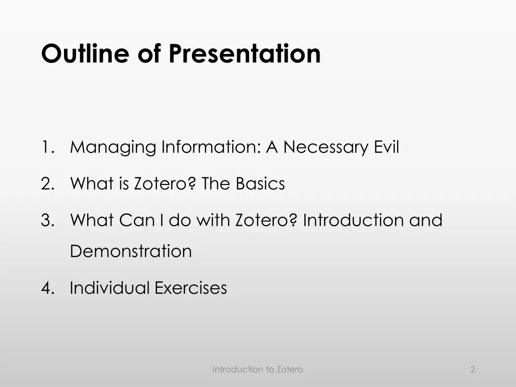 outline of presentation