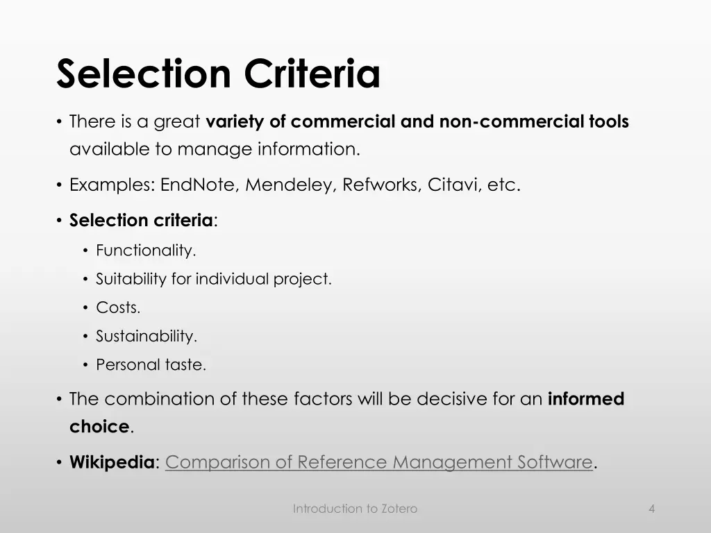 selection criteria